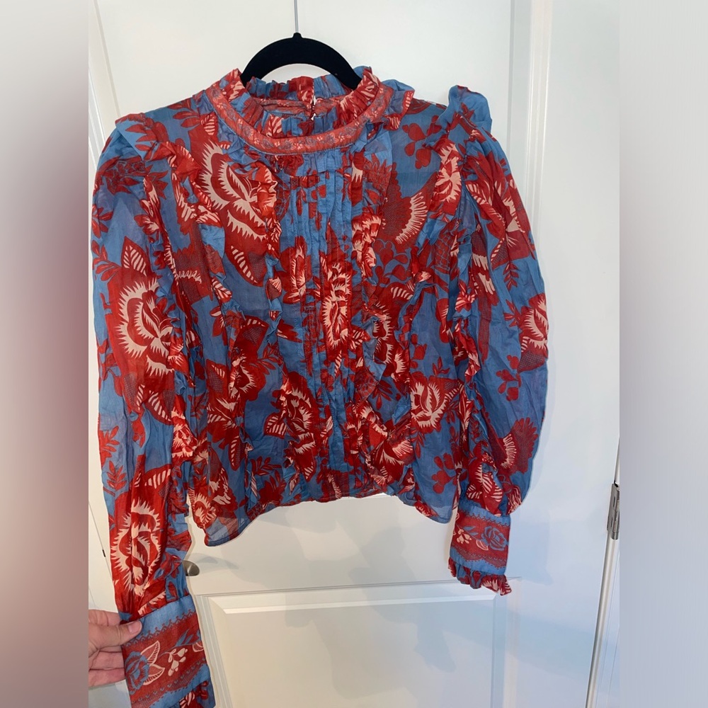 Farm Rio Lace Garden long-sleeve ruffled blouse - Picture 2 of 9